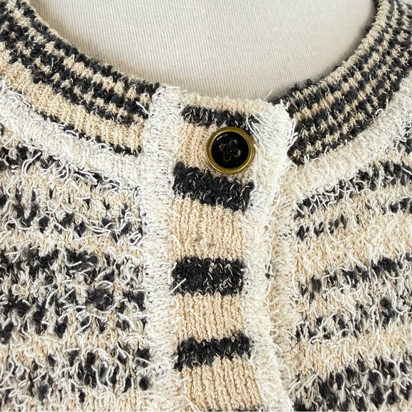 J. Crew Black and Ivory Space-Dyed Cotton Blend Textured Cardigan Sweater - Picture 6 of 15